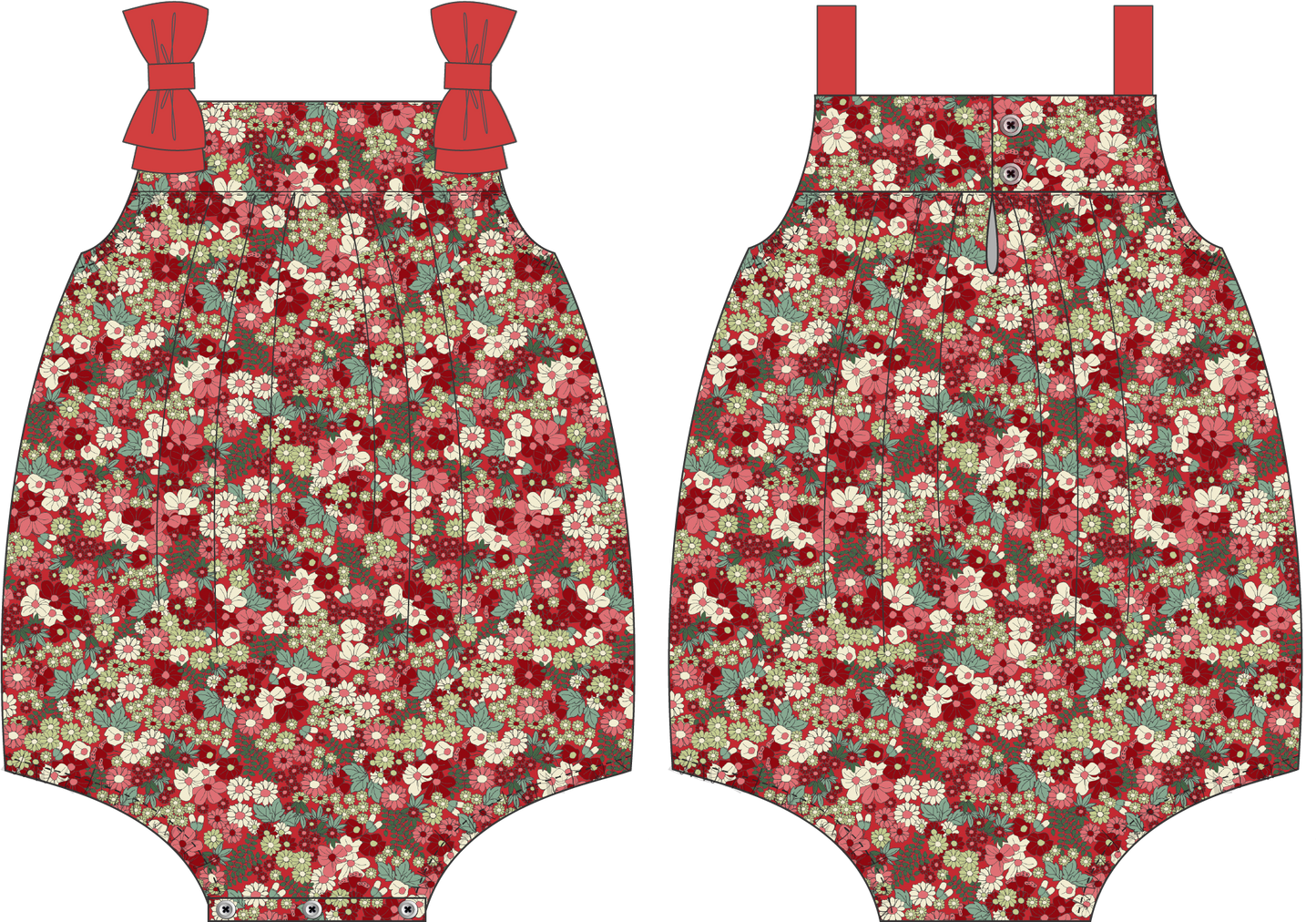 Red Flowers Printed Romper