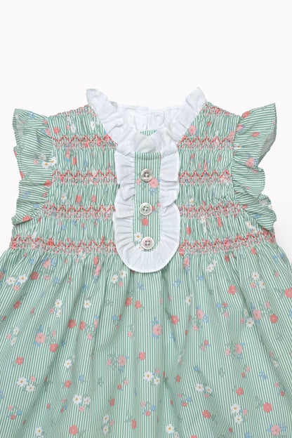 Raya Flor Verde Smocked Dress